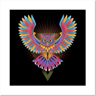 Owl colorful ornament Posters and Art